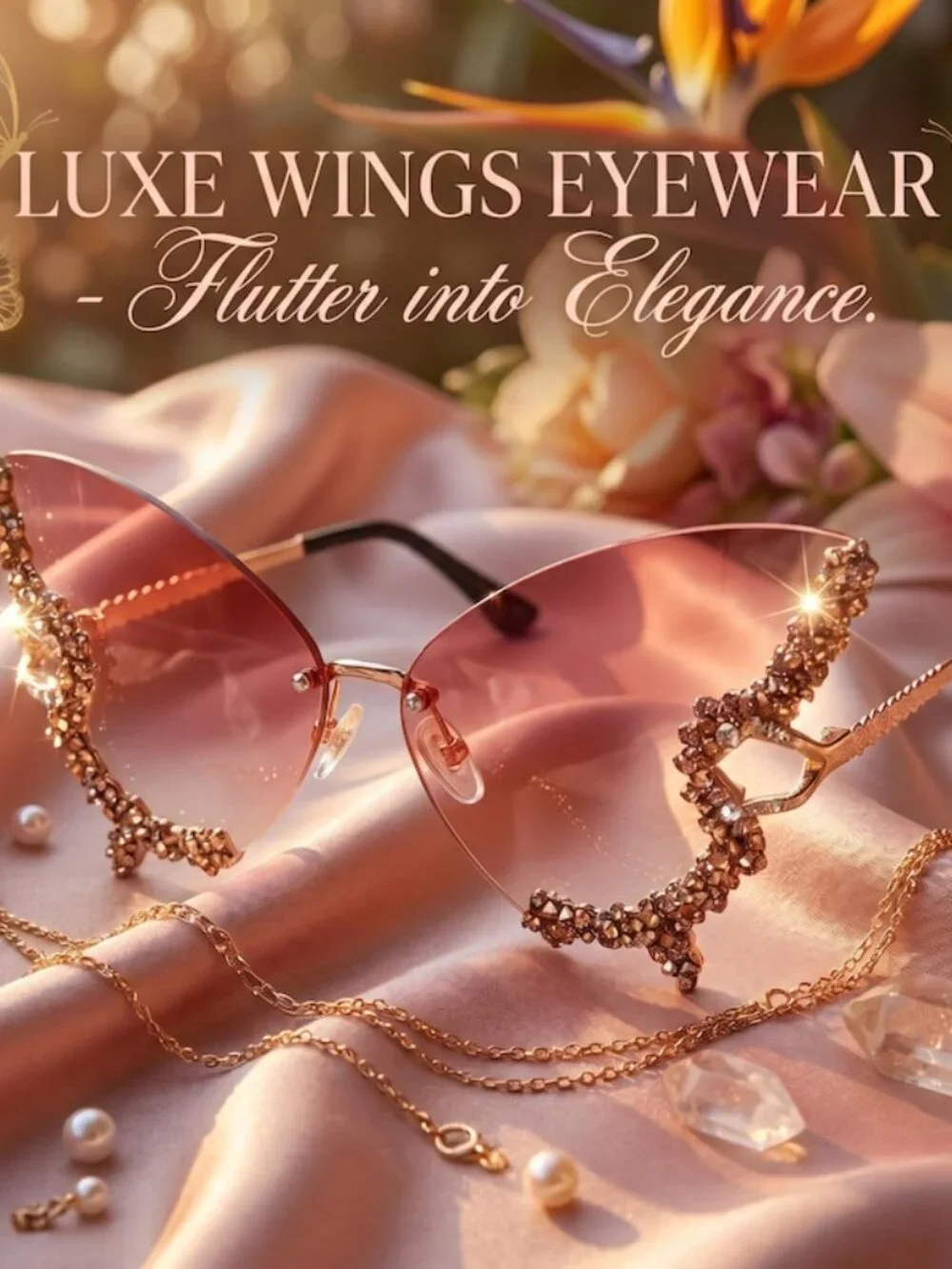 Rhinestone Butterfly Sunglasses - Pink Oversized Crystal Shades